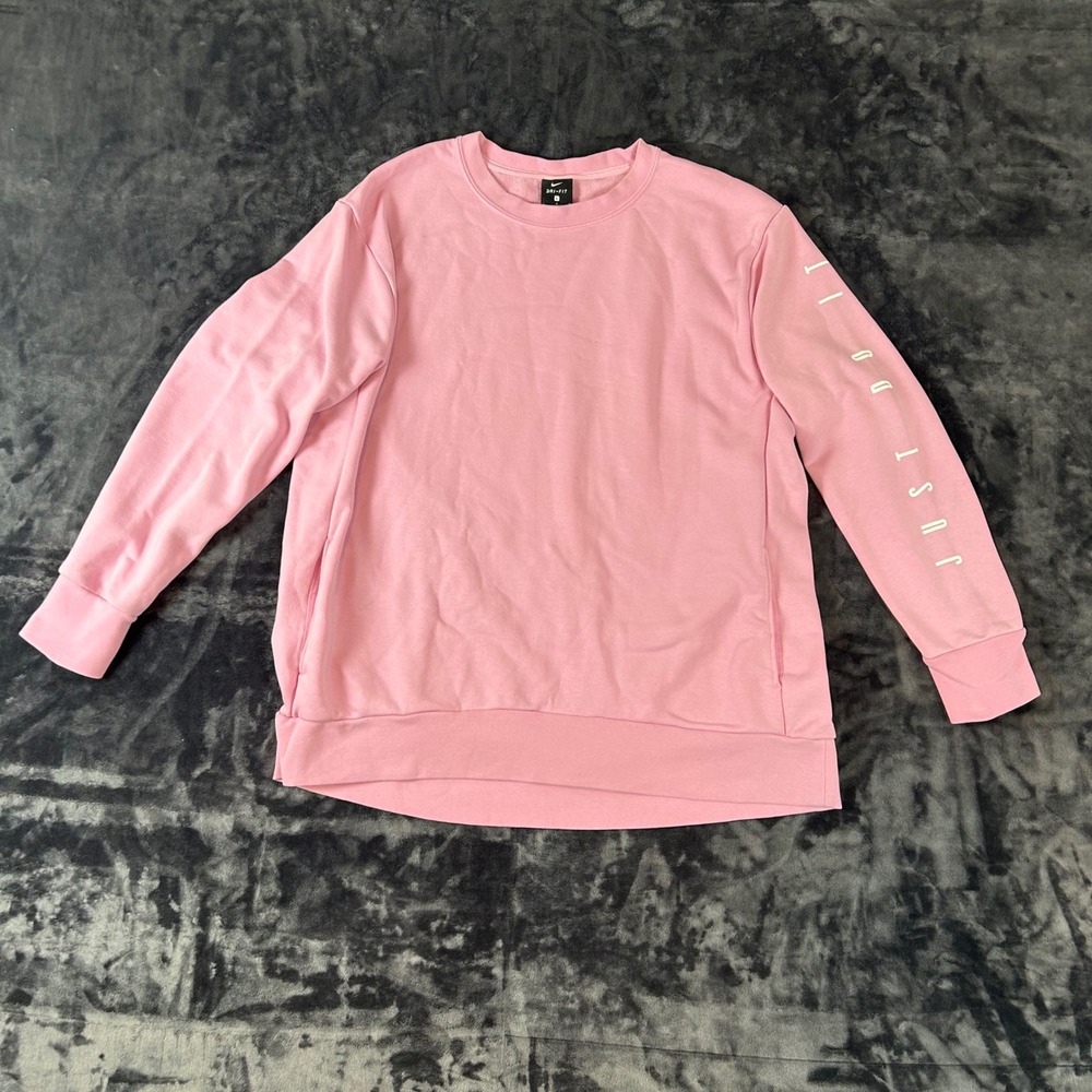Nike Sweatshirt Womens Large Pink Just Do It Dri-Fit Crewneck Pullover Pocket